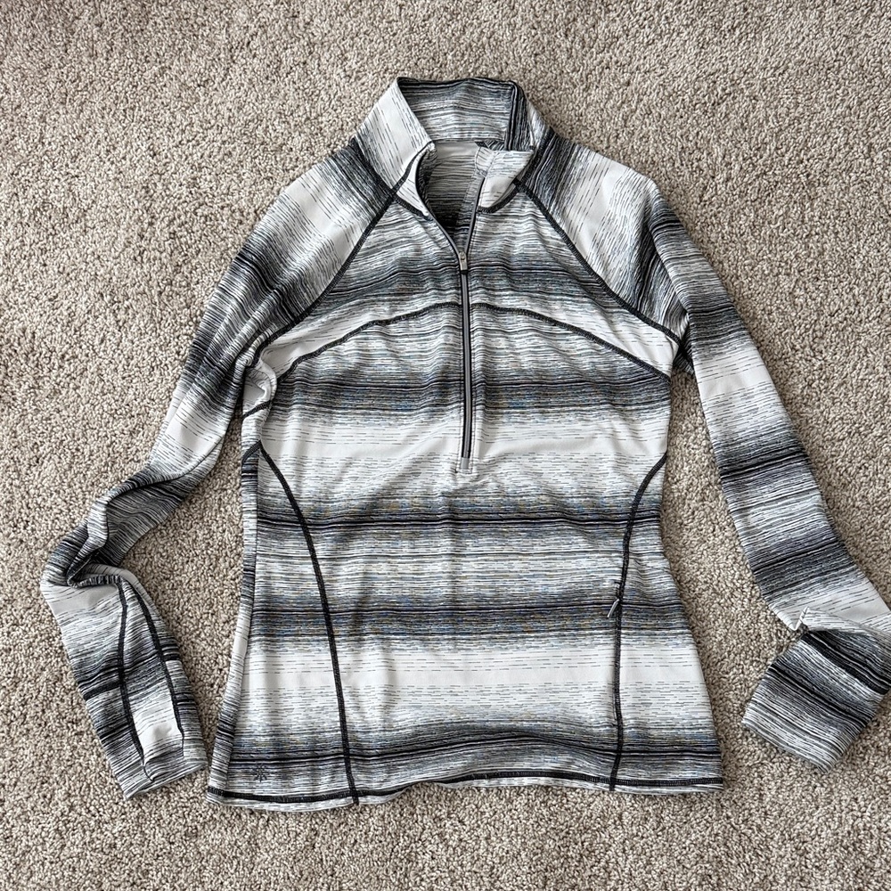 Athleta Black and White Striped 3/4 zip